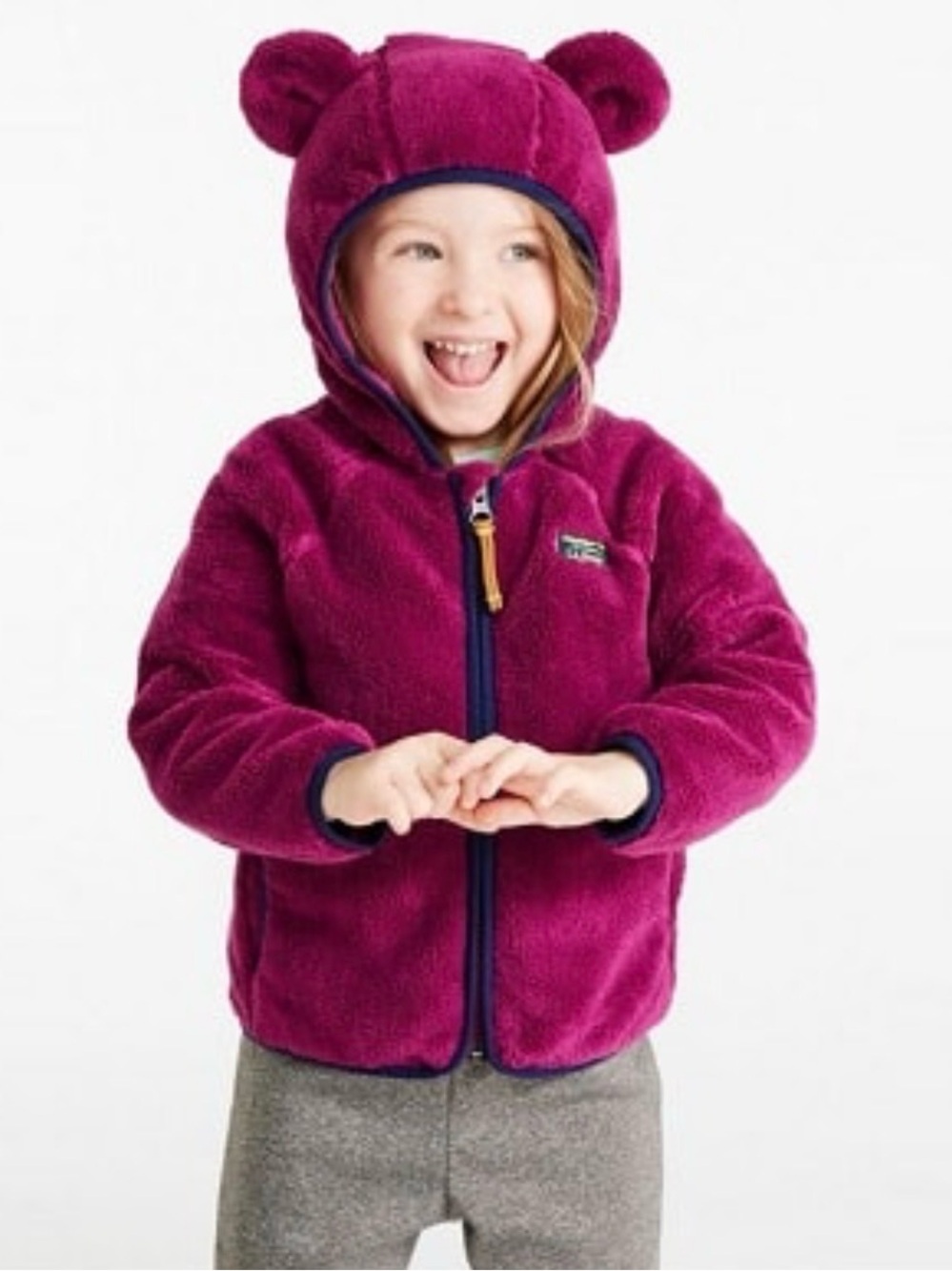 L.L. Bean Purple Sherpa Fleece Bear Ear Zip Hoodie Jacket Size 3T